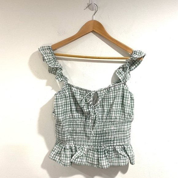 Wayf smocked tank ruffled peplum gingham NWT medium - Picture 6 of 8